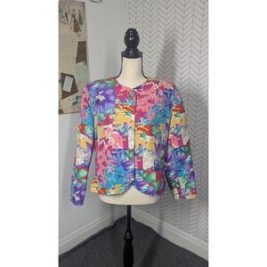 Anne Crimmins UMI Jacket Womens 14 Floral Silk Twee Cropped Boxy Blazer 90s Vtg